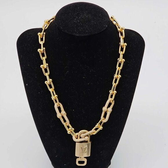 Authentic Louis Vuitton Lock&Key w/Unbranded925 Pure Silver/Gold Plated Necklace - Picture 1 of 13